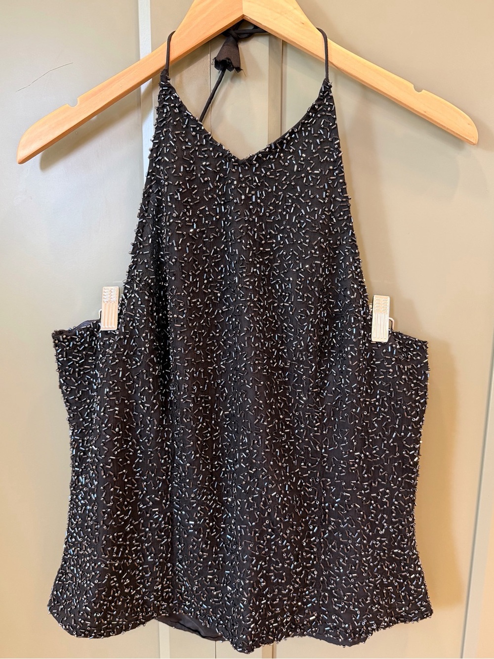 Vintage Laurence Kazar Silk Black Beaded Halter Top